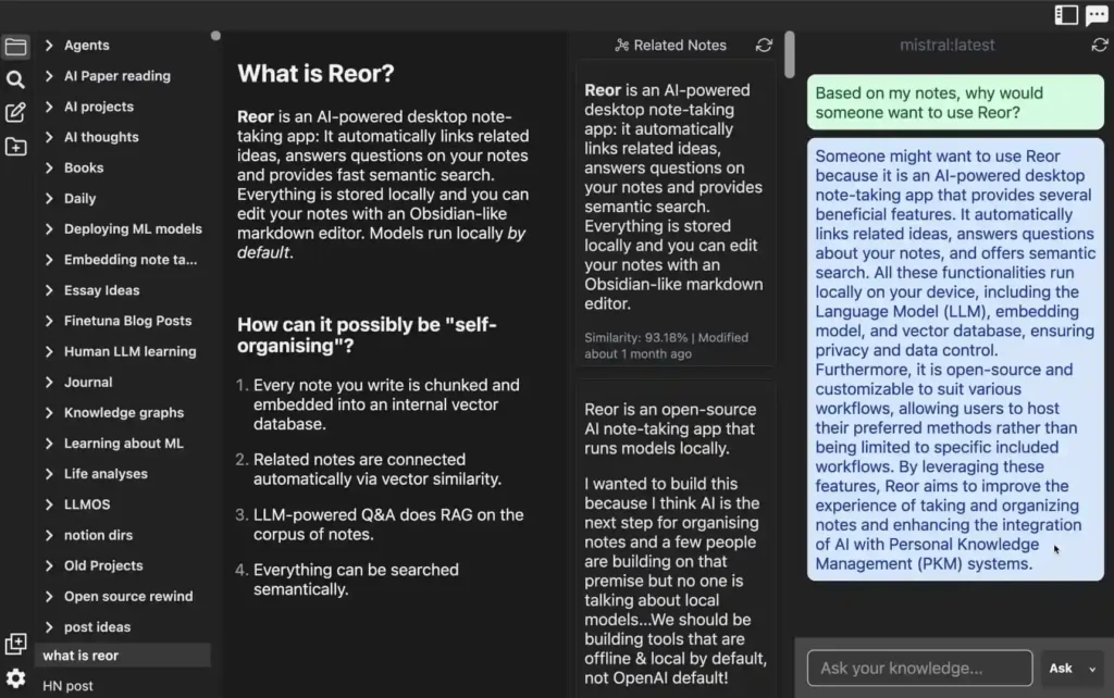 Reor Private & Local AI Knowledge Management App