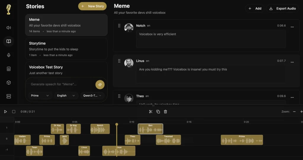 VoiceBox voice synthesis studio powered by Qwen3-TTS.