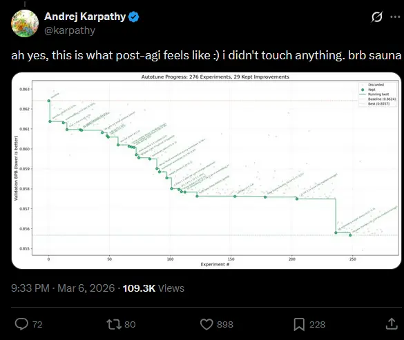 Andrej Karpathy calling Autoresearchers Post-AGI