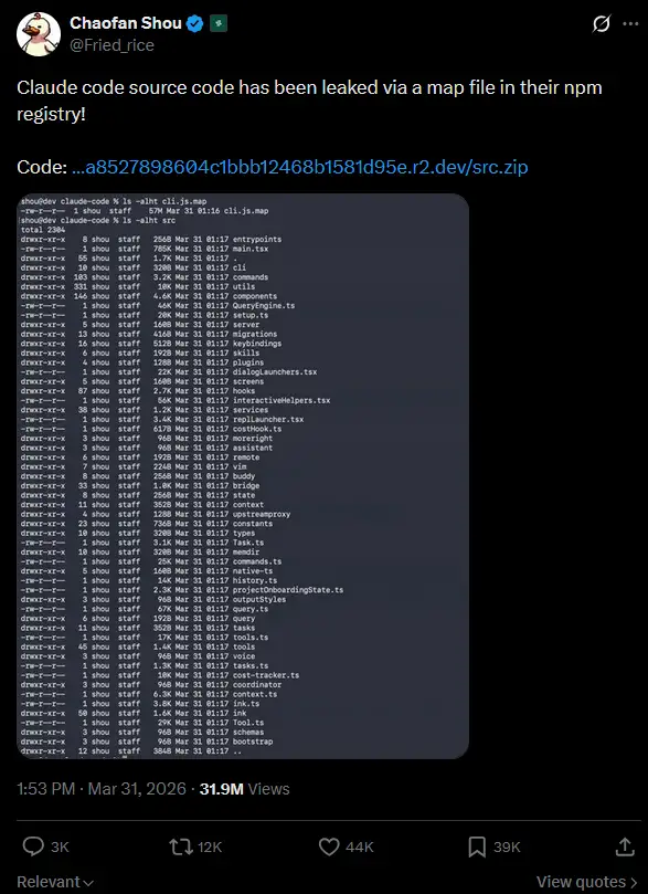 Claude Code Source Code Leaked X Post