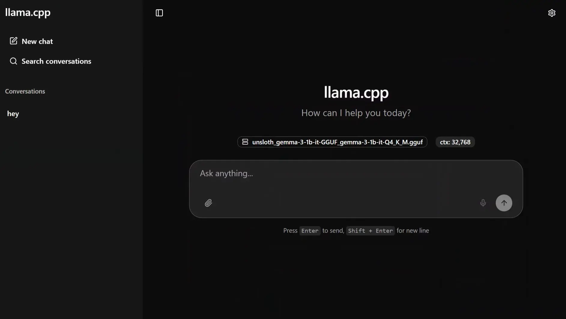 LlamaCpp webui running gemma ai