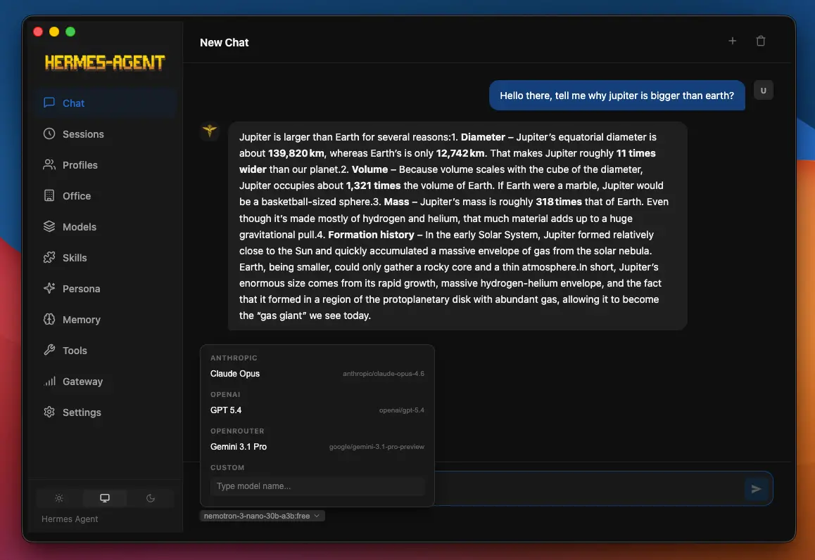 Hermes Agent Desktop chat
