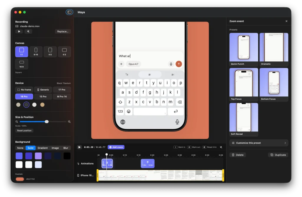 maya iphone screen recording