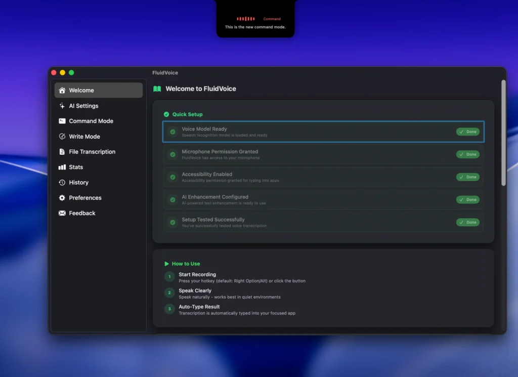 FluidVoice macos Dictation App 