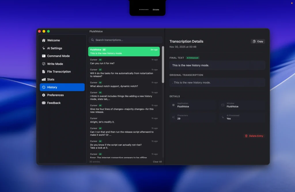 FluidVoice Dictation 
