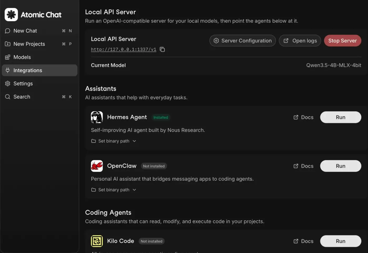 Atomic chat Integrations